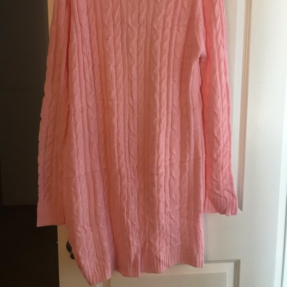 Long Oversized Baby Pink Cable Pocket Cardigan - Picture 8 of 13
